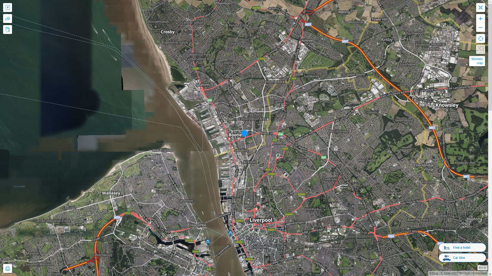 Bootle Royaume Uni Autoroute et carte routiere avec vue satellite